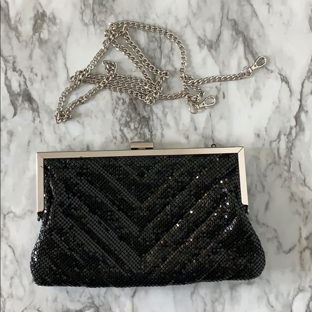 Black sequin clutch with chain